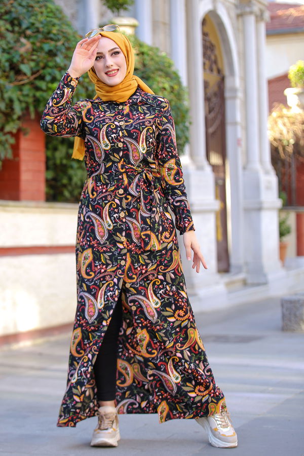 3015 Viskon Elbise Sarı - 3015 Sarı