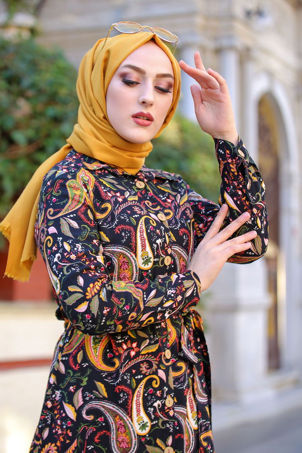 3015 Viskon Elbise Sarı - 3015 Sarı