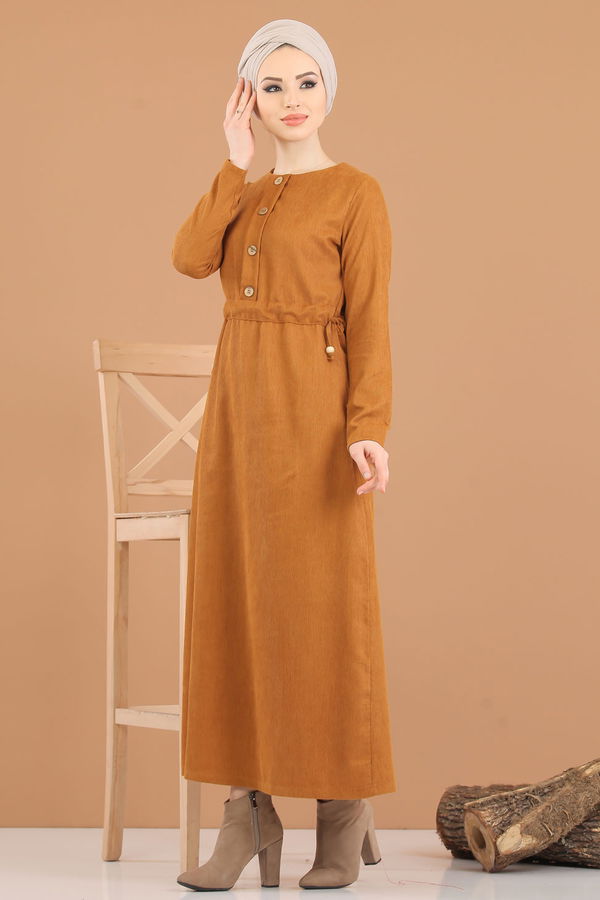 8376 KADİFE ELBİSE Kiremit - 8376 KİREMİT