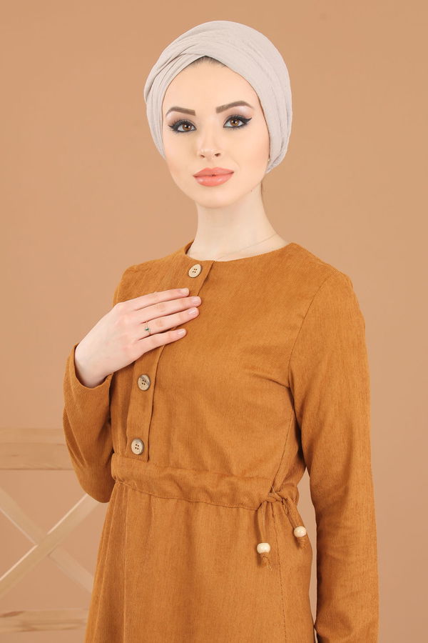 8376 KADİFE ELBİSE Kiremit - 8376 KİREMİT