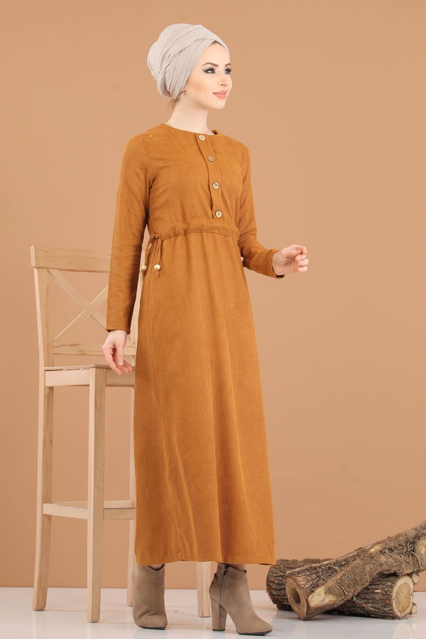 8376 KADİFE ELBİSE Kiremit - 8376 KİREMİT
