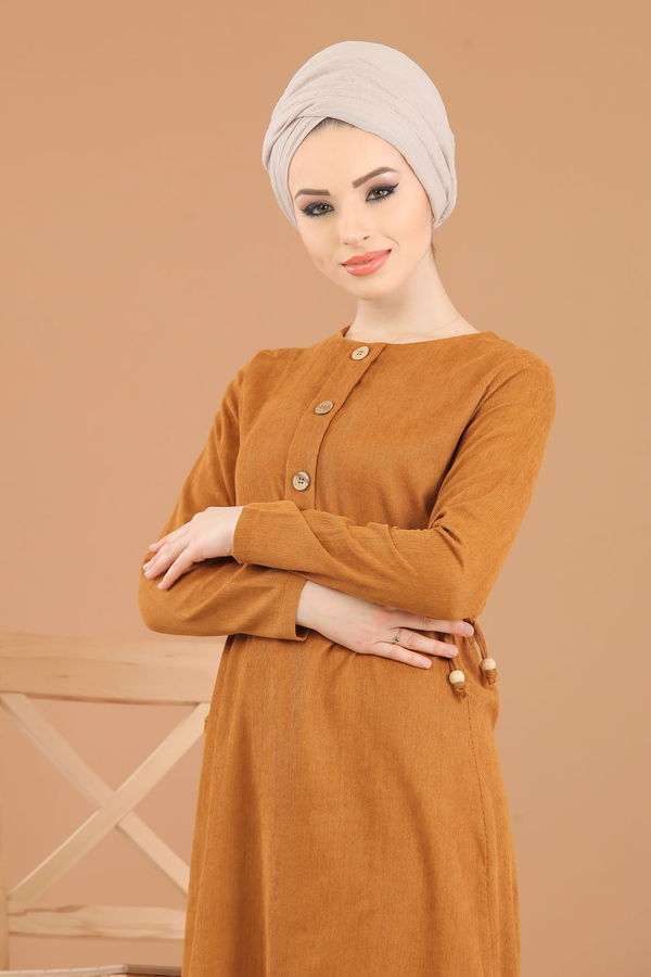 8376 KADİFE ELBİSE Kiremit - 8376 KİREMİT