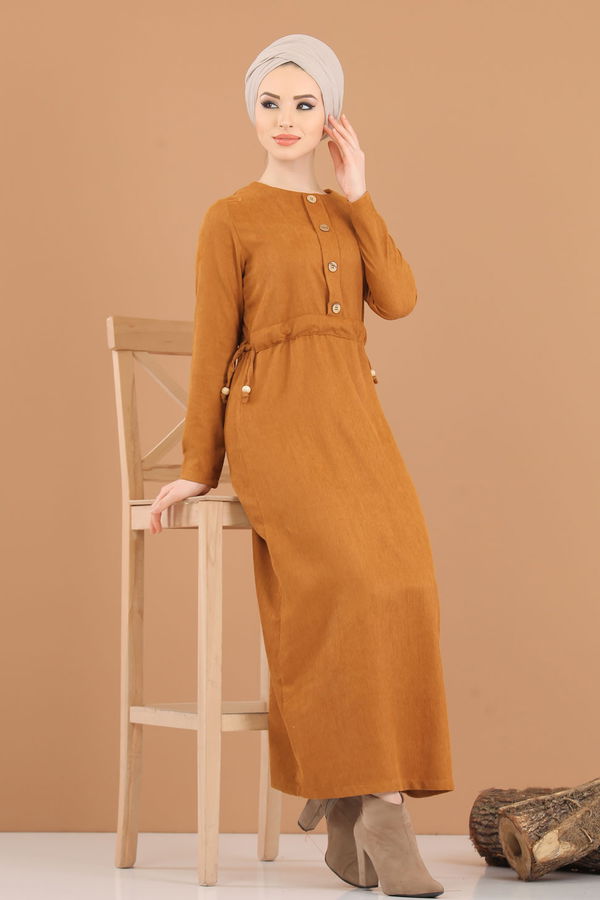 8376 KADİFE ELBİSE Kiremit - 8376 KİREMİT
