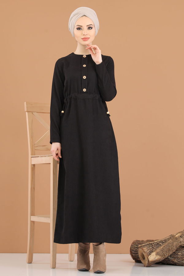 8376 KADİFE ELBİSE Siyah - 8376
