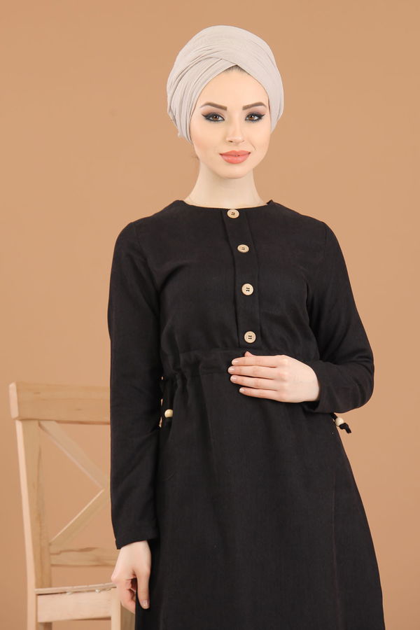 8376 KADİFE ELBİSE Siyah - 8376