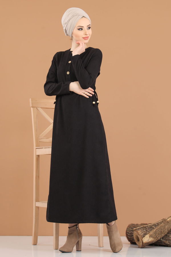 8376 KADİFE ELBİSE Siyah - 8376