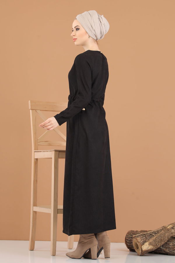 8376 KADİFE ELBİSE Siyah - 8376