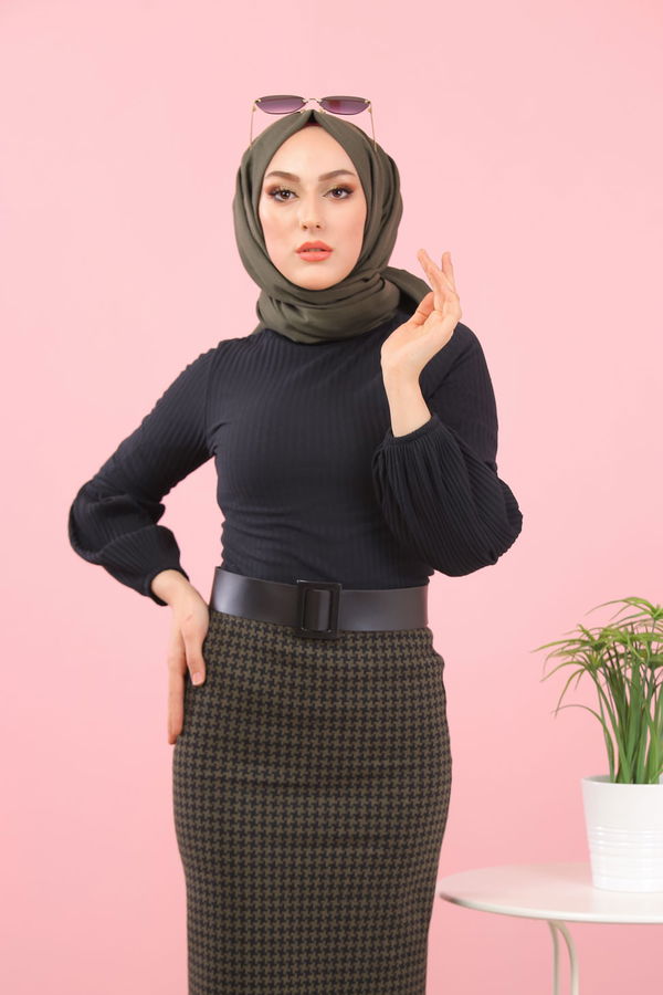8334 BLUZ ETEK KOMBİN Haki - 8334 HAKİ