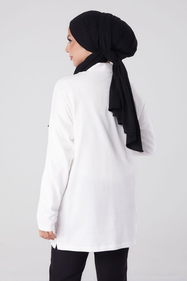 Düz Bisiklet Yaka Kadın Beyaz Baskılı Sweat - 26236 BEYAZ