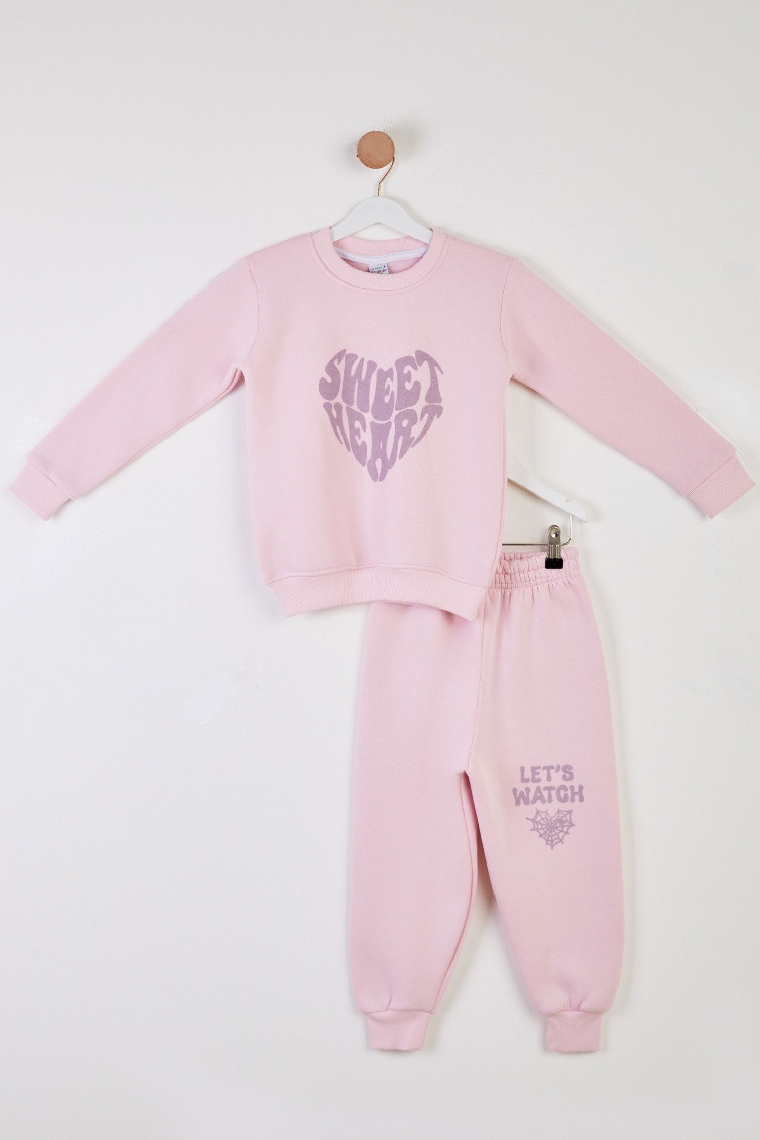 Kız Çocuk Pembe Baskılı İkili Takım - 26436 PEMBE