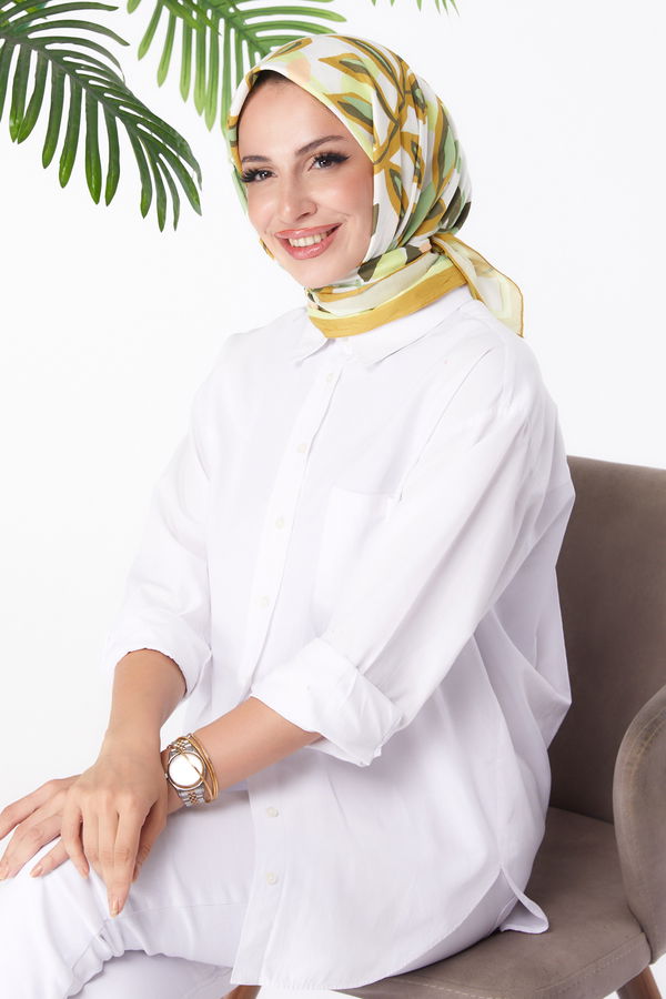 Düz Orta Kadın Yeşil Desenli Eşarp - 26159