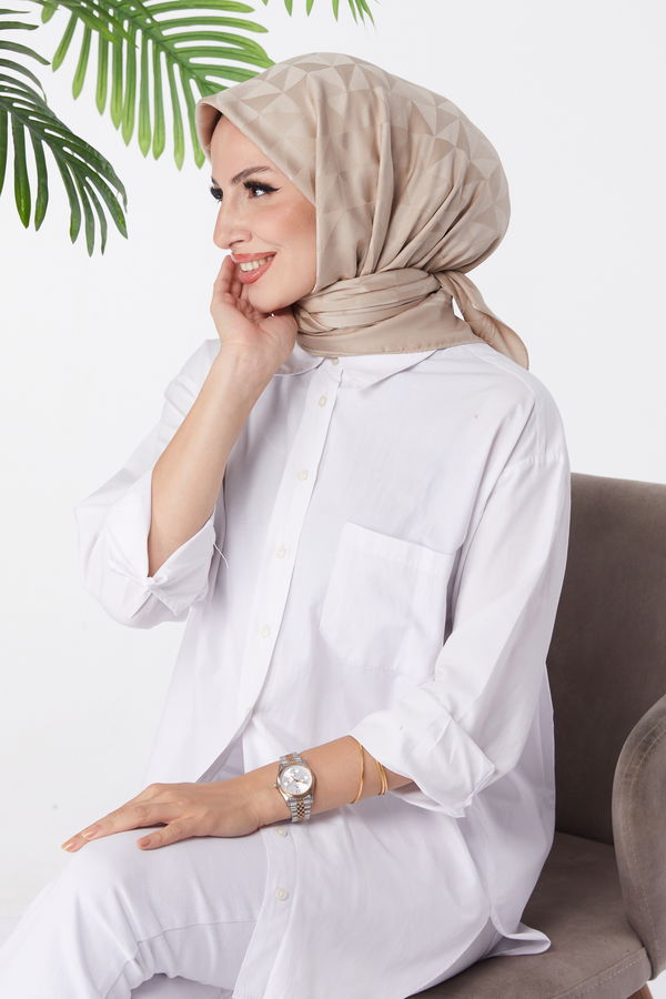 Düz Orta Kadın Bej Janjanlı Eşarp - 26156 BEJ