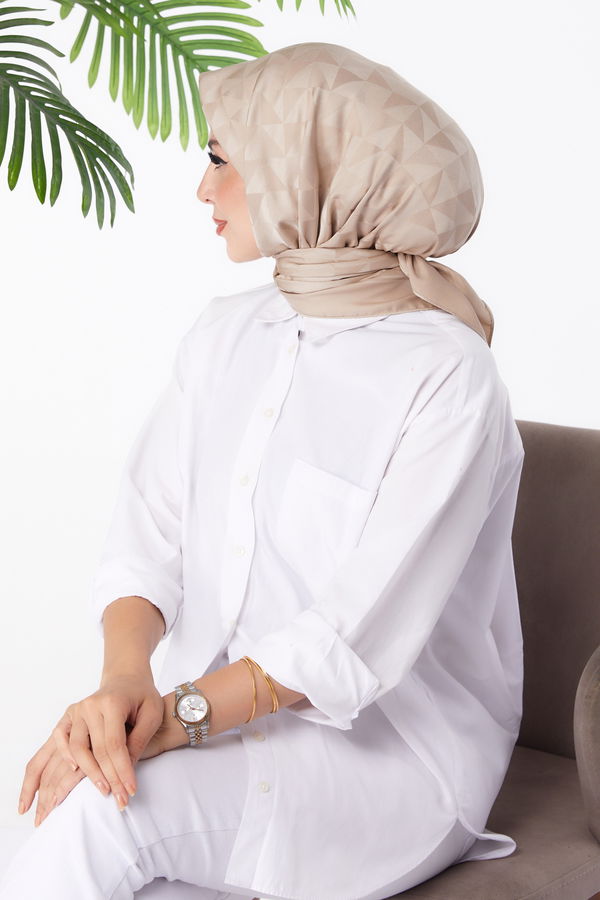 Düz Orta Kadın Bej Janjanlı Eşarp - 26156 BEJ