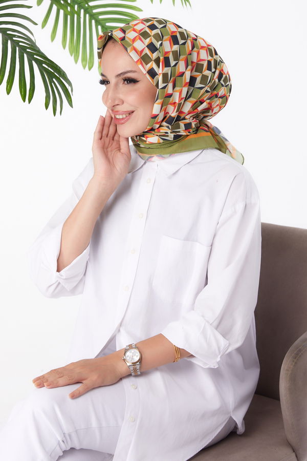 Düz Orta Kadın Haki Desenli Eşarp - 26157