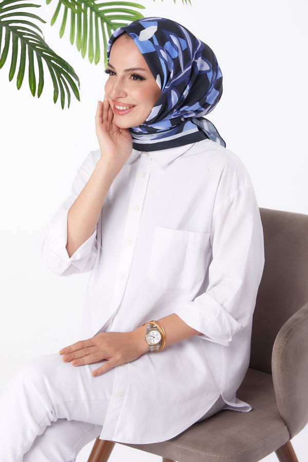 Düz Orta Kadın Mor Desenli Eşarp - 26159