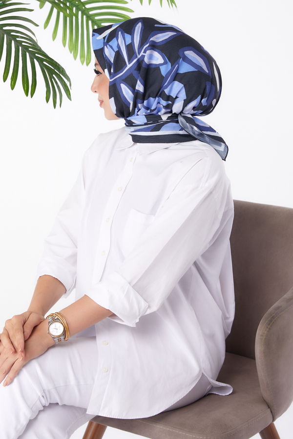 Düz Orta Kadın Mor Desenli Eşarp - 26159