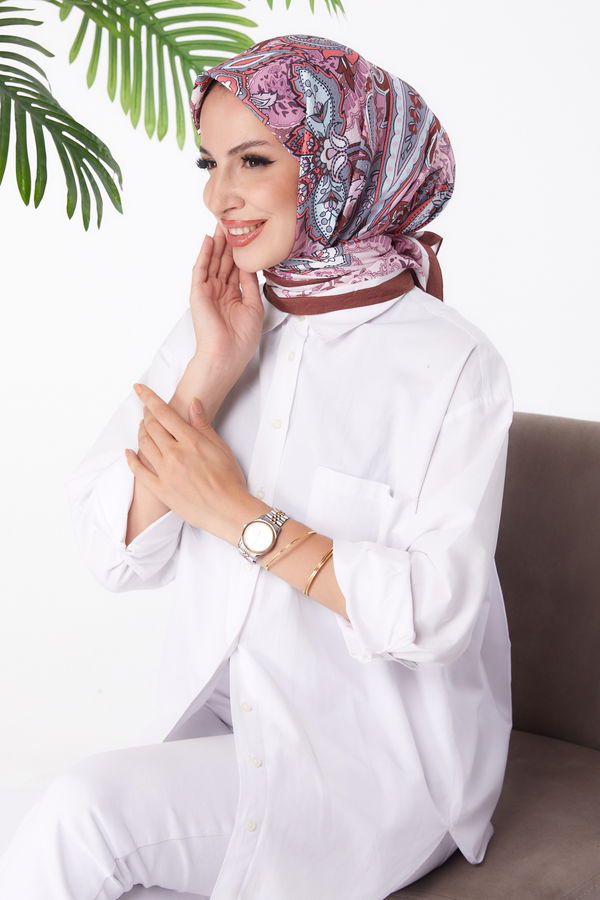 Düz Orta Kadın Kahverengi Desenli Eşarp - 26154 KAHVERENGİ