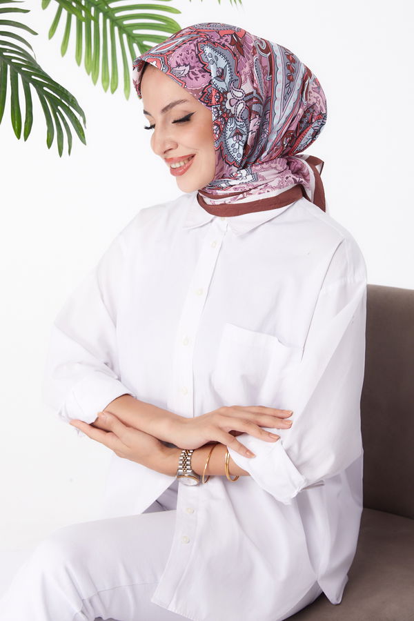 Düz Orta Kadın Kahverengi Desenli Eşarp - 26154 KAHVERENGİ