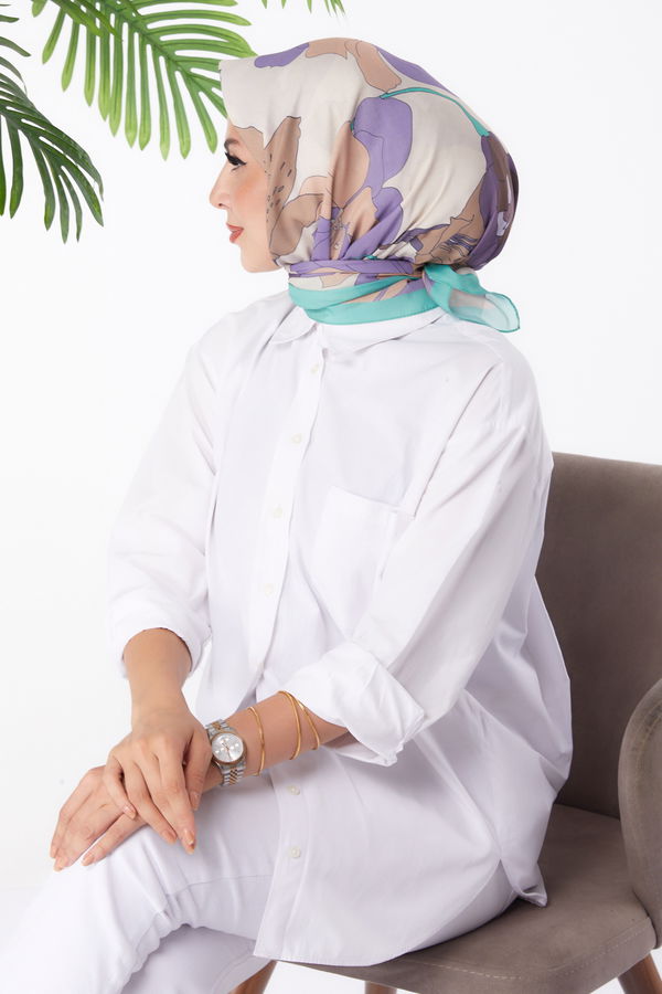 Düz Orta Kadın Yeşil Desenli Eşarp - 26158 YEŞİL