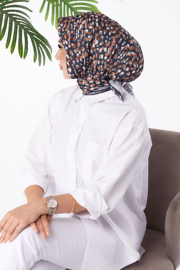 Düz Orta Kadın Kahverengi Desenli Eşarp - 26152 KAHVERENGİ