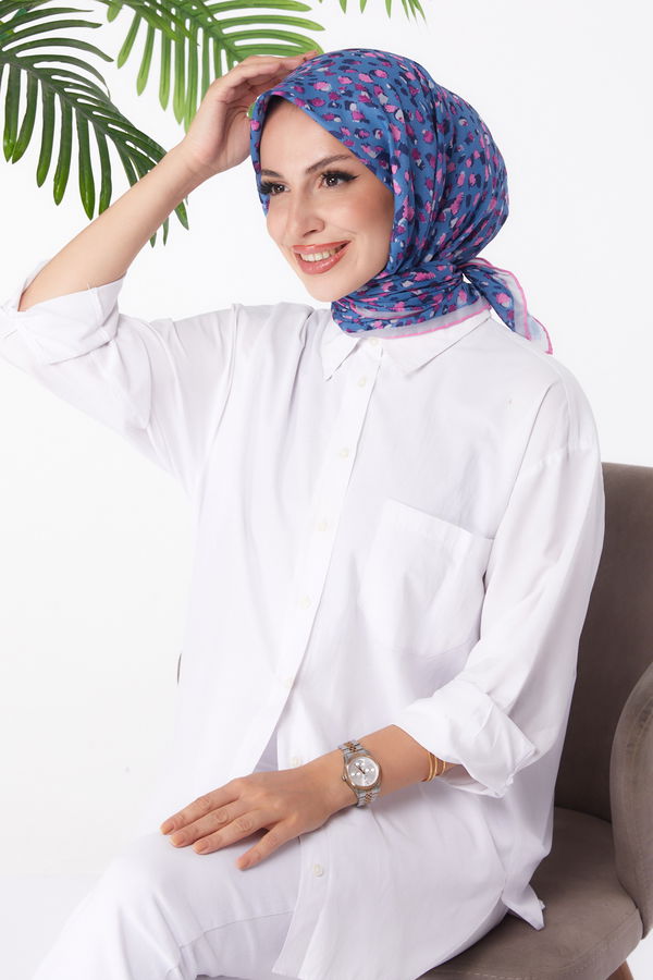 Düz Orta Kadın Mor Desenli Eşarp - 26152 MOR