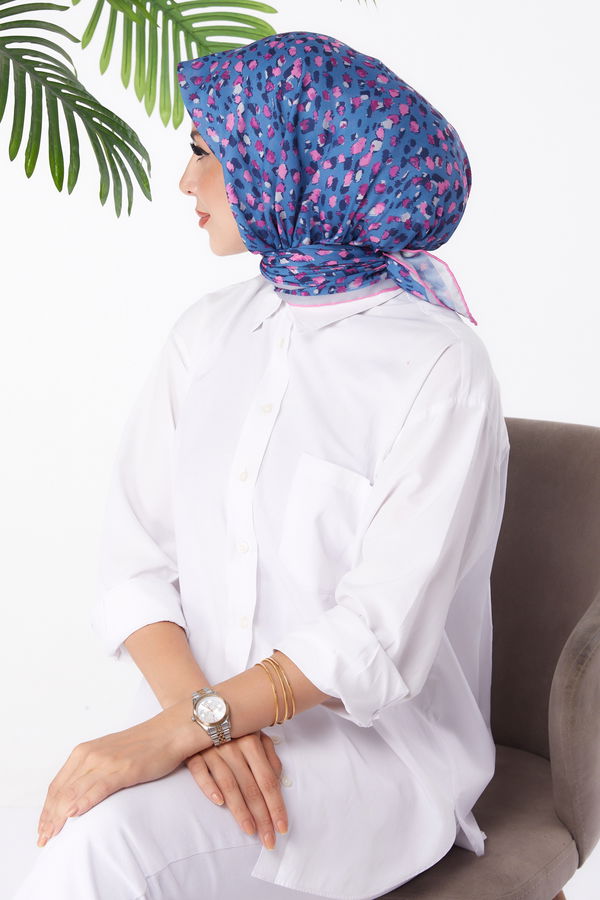 Düz Orta Kadın Mor Desenli Eşarp - 26152 MOR