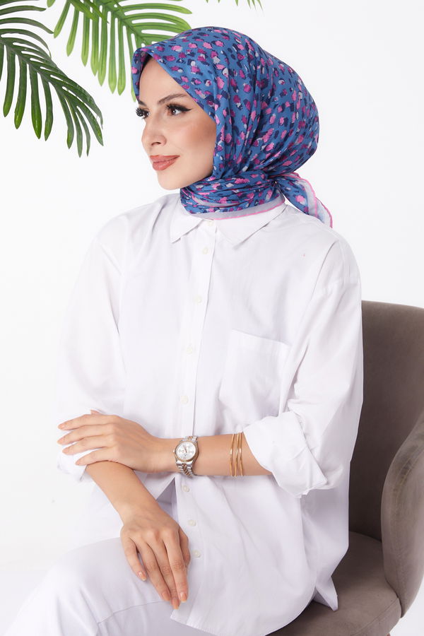 Düz Orta Kadın Mor Desenli Eşarp - 26152 MOR