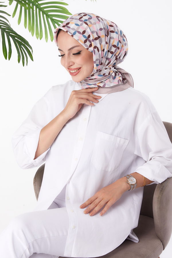 Düz Orta Kadın Bej Desenli Eşarp - 26155 BEJ