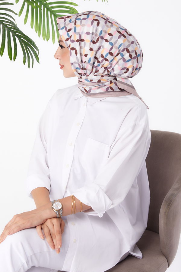 Düz Orta Kadın Bej Desenli Eşarp - 26155 BEJ