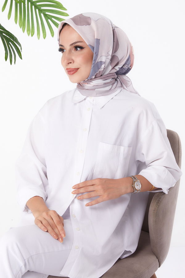 Düz Orta Kadın Bej Desenli Eşarp - 26158 BEJ