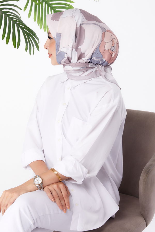Düz Orta Kadın Bej Desenli Eşarp - 26158 BEJ