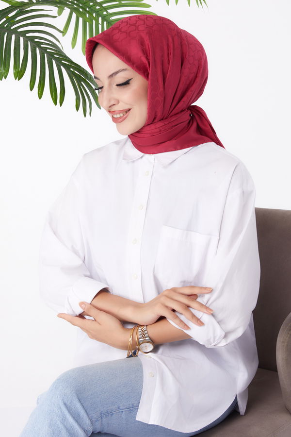 Düz Orta Kadın Bordo Janjanlı Eşarp - 26150