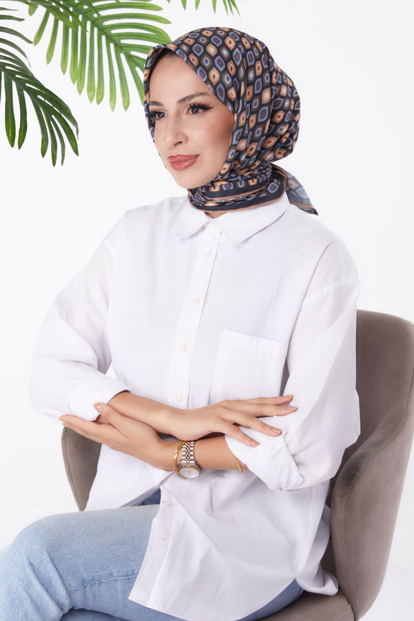 Düz Orta Kadın Kahverengi Desenli Eşarp - 26151 KAHVERENGİ