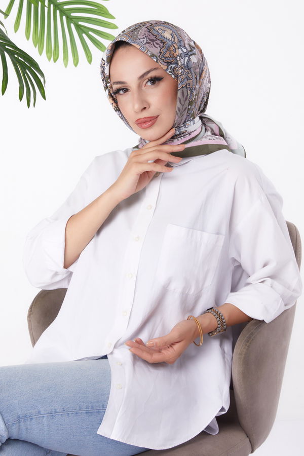 Düz Orta Kadın Haki Desenli Eşarp - 26154 HAKİ