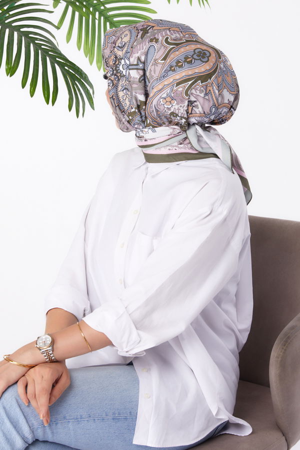 Düz Orta Kadın Haki Desenli Eşarp - 26154 HAKİ