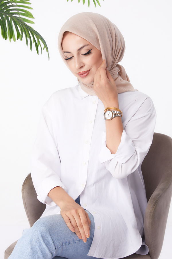 Düz Orta Kadın Bej Eşarp - 26146