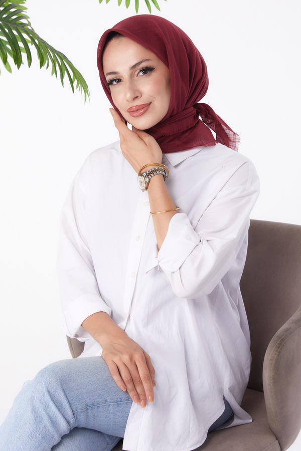 Düz Orta Kadın Bordo Eşarp - 26146