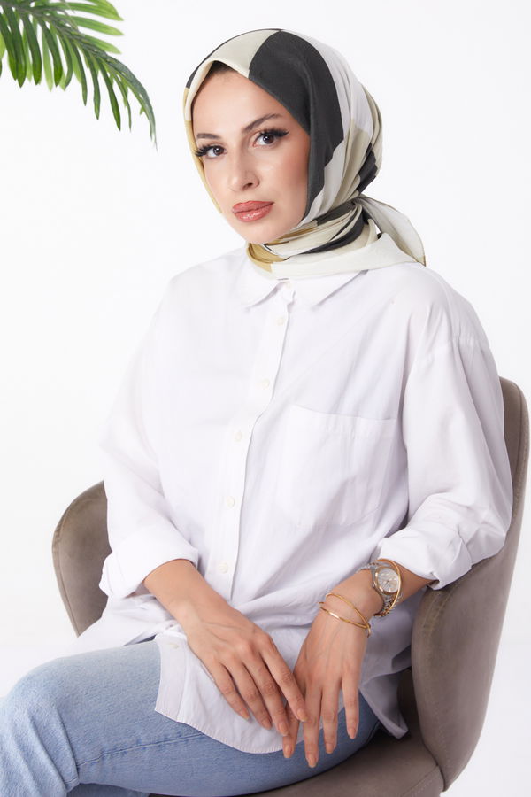 Düz Orta Kadın Haki Desenli Eşarp - 26148 HAKİ
