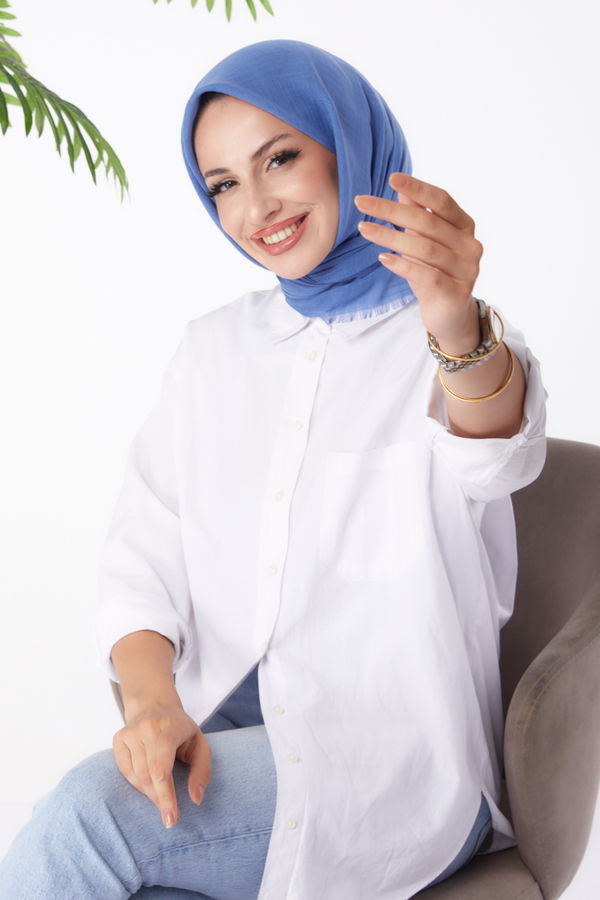 Düz Orta Kadın Mavi Eşarp - 26146