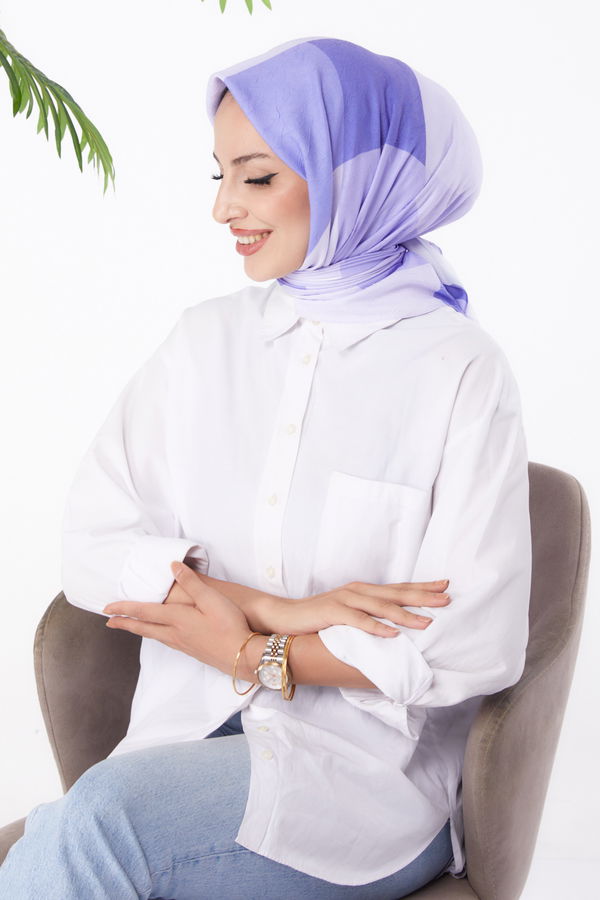 Düz Orta Kadın Lila Desenli Eşarp - 26148 LİLA