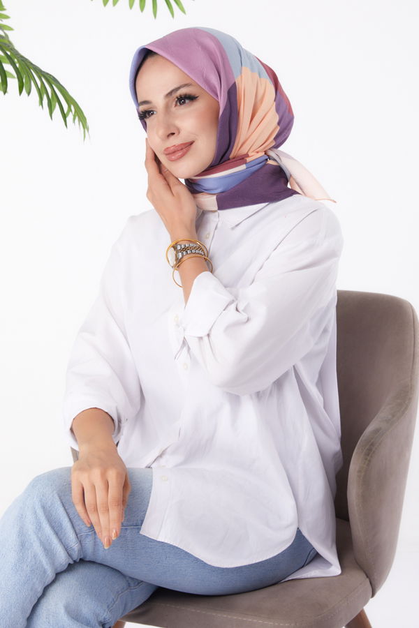 Düz Orta Kadın Mürdüm Desenli Eşarp - 26148