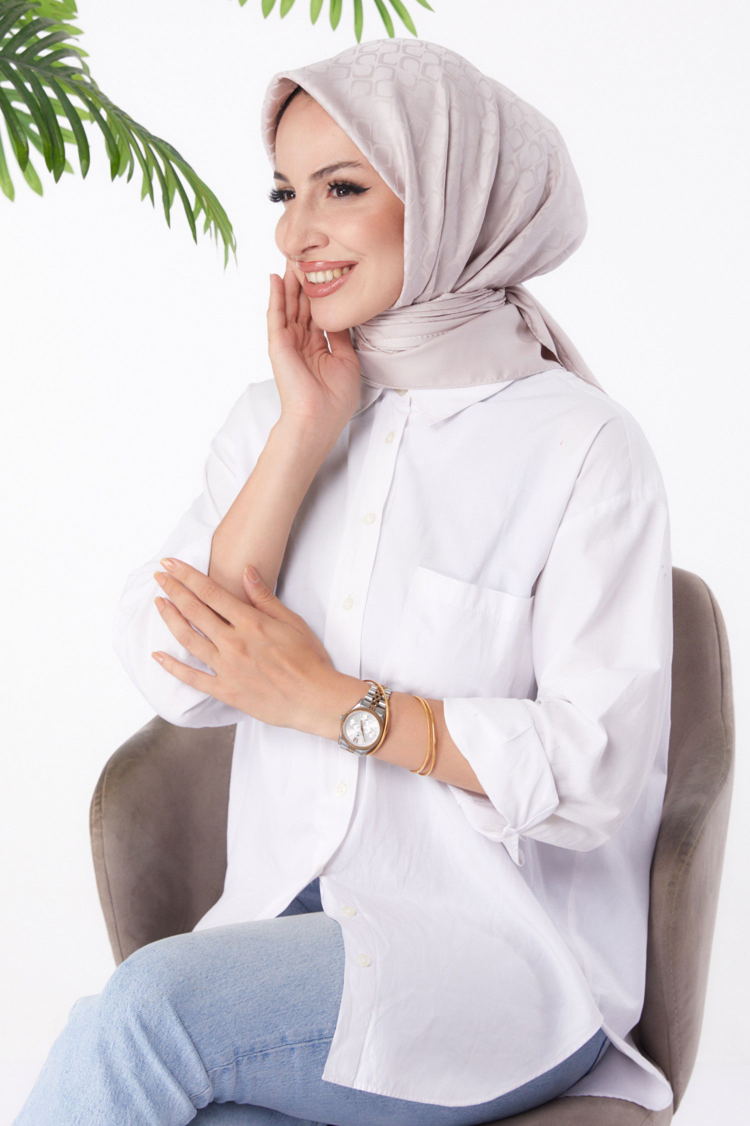 Düz Orta Kadın Bej Janjanlı Eşarp - 26150 BEJ