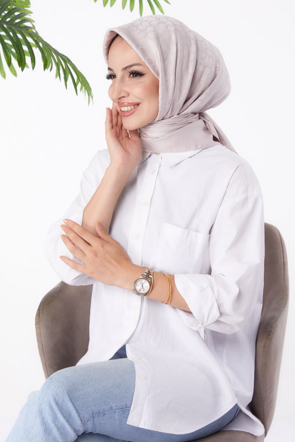 Düz Orta Kadın Bej Janjanlı Eşarp - 26150 BEJ