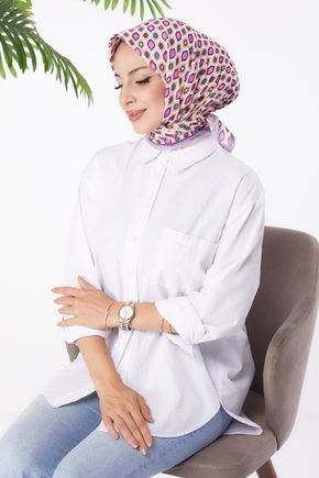 Düz Orta Kadın Mor Desenli Eşarp - 26151
