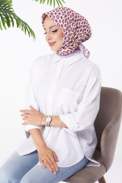 Düz Orta Kadın Mor Desenli Eşarp - 26151