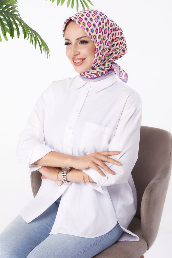 Düz Orta Kadın Mor Desenli Eşarp - 26151