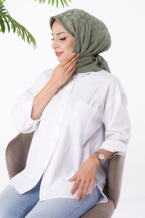 Düz Orta Kadın Haki Janjanlı Eşarp - 26156 HAKİ