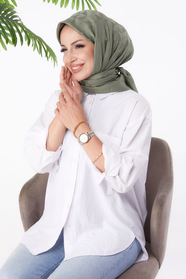 Düz Orta Kadın Haki Janjanlı Eşarp - 26156 HAKİ