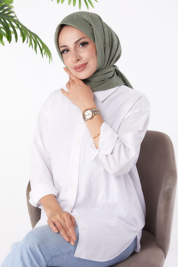 Düz Orta Kadın Haki Janjanlı Eşarp - 26150 HAKİ
