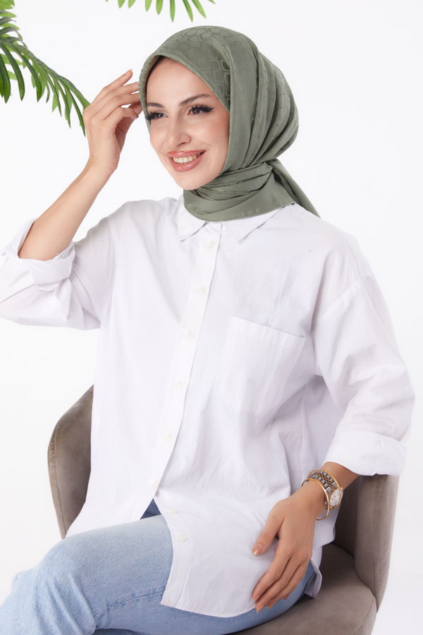 Düz Orta Kadın Haki Janjanlı Eşarp - 26150 HAKİ